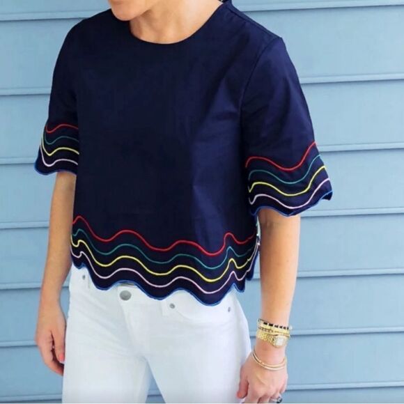 The Impeccable Pig Navy Embroidered Top - Picture 1 of 7